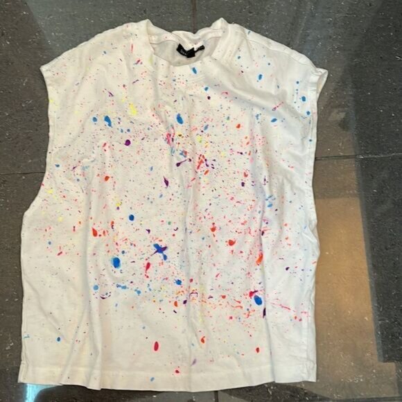 xxs white neon splatter dynamite crop tank top - Picture 2 of 7